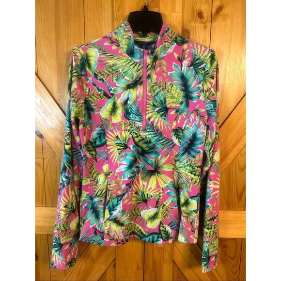 Tommy Bahama Active Womens M 1/4 Zip Pullover Floral Pink Green (5847) - Picture 1 of 7